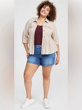 Peplum Utility Jacket in Light Beige - Women's